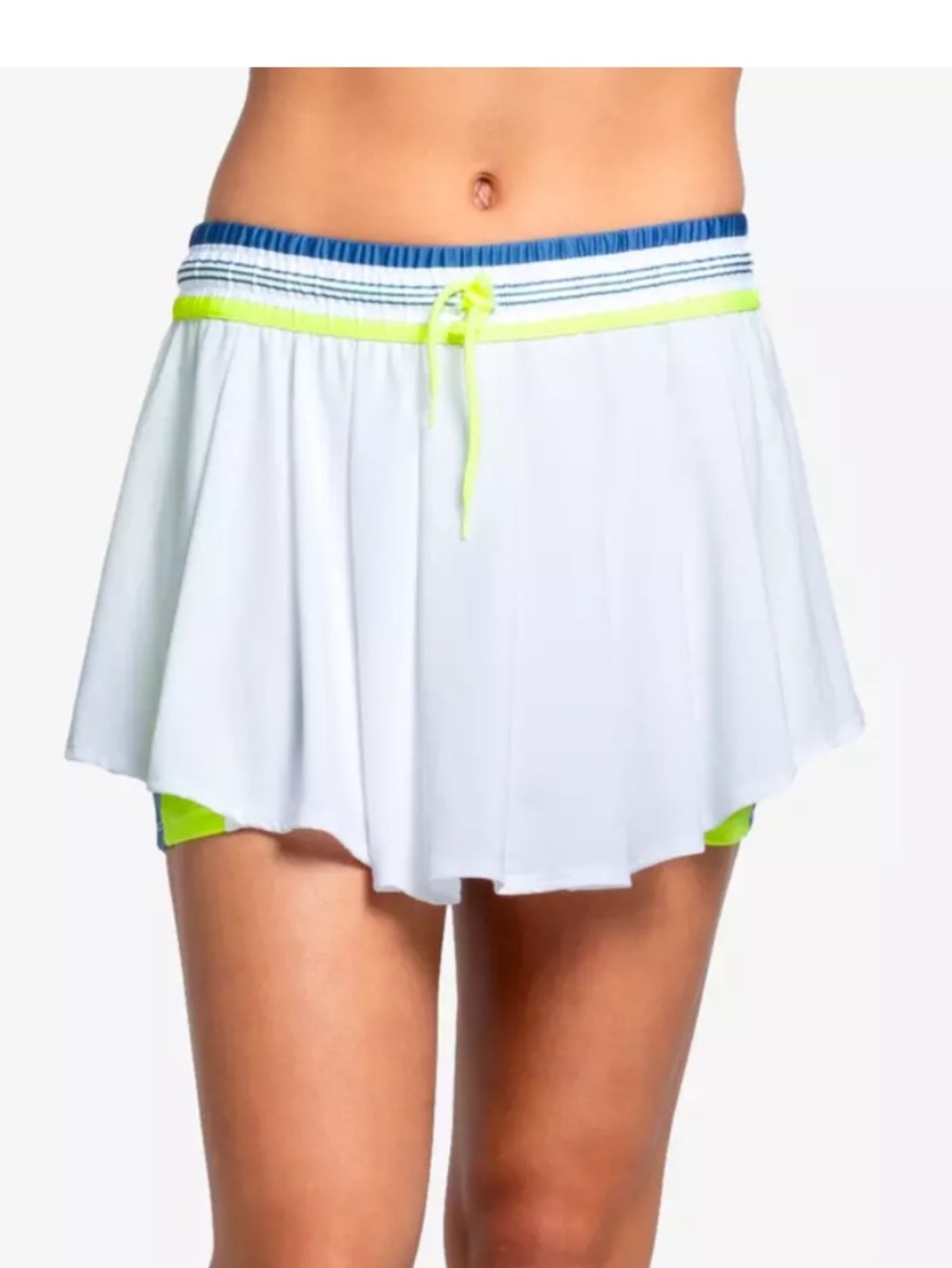 Lucky in Love White Skort with Neon Lime Trim and Blue Waistband
